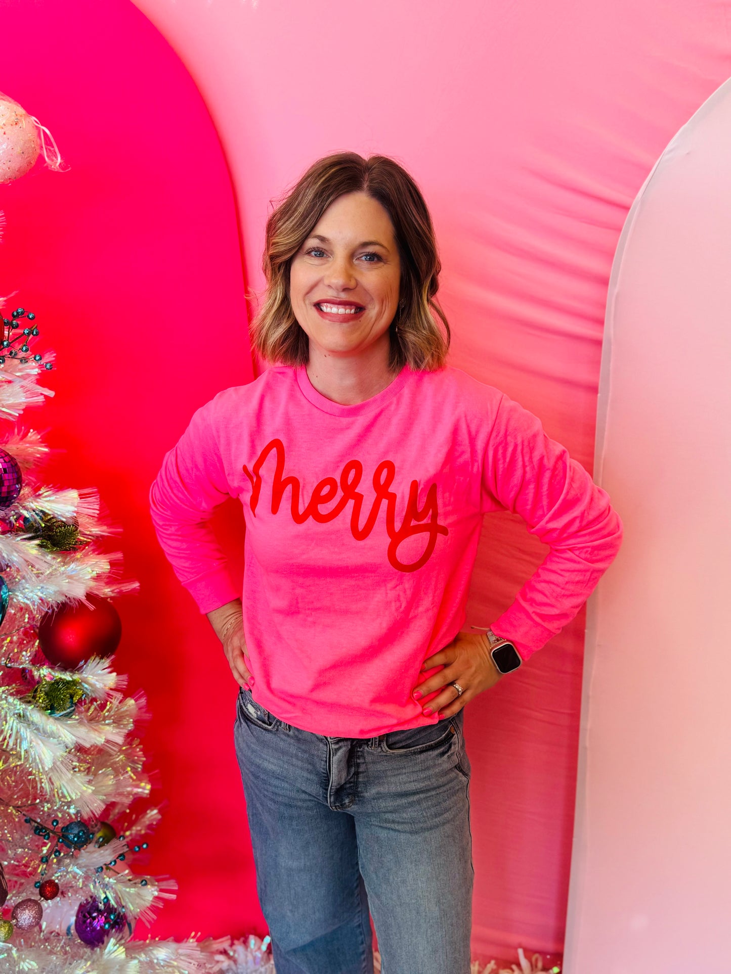 Hot Pink Merry Long Sleeve Tee