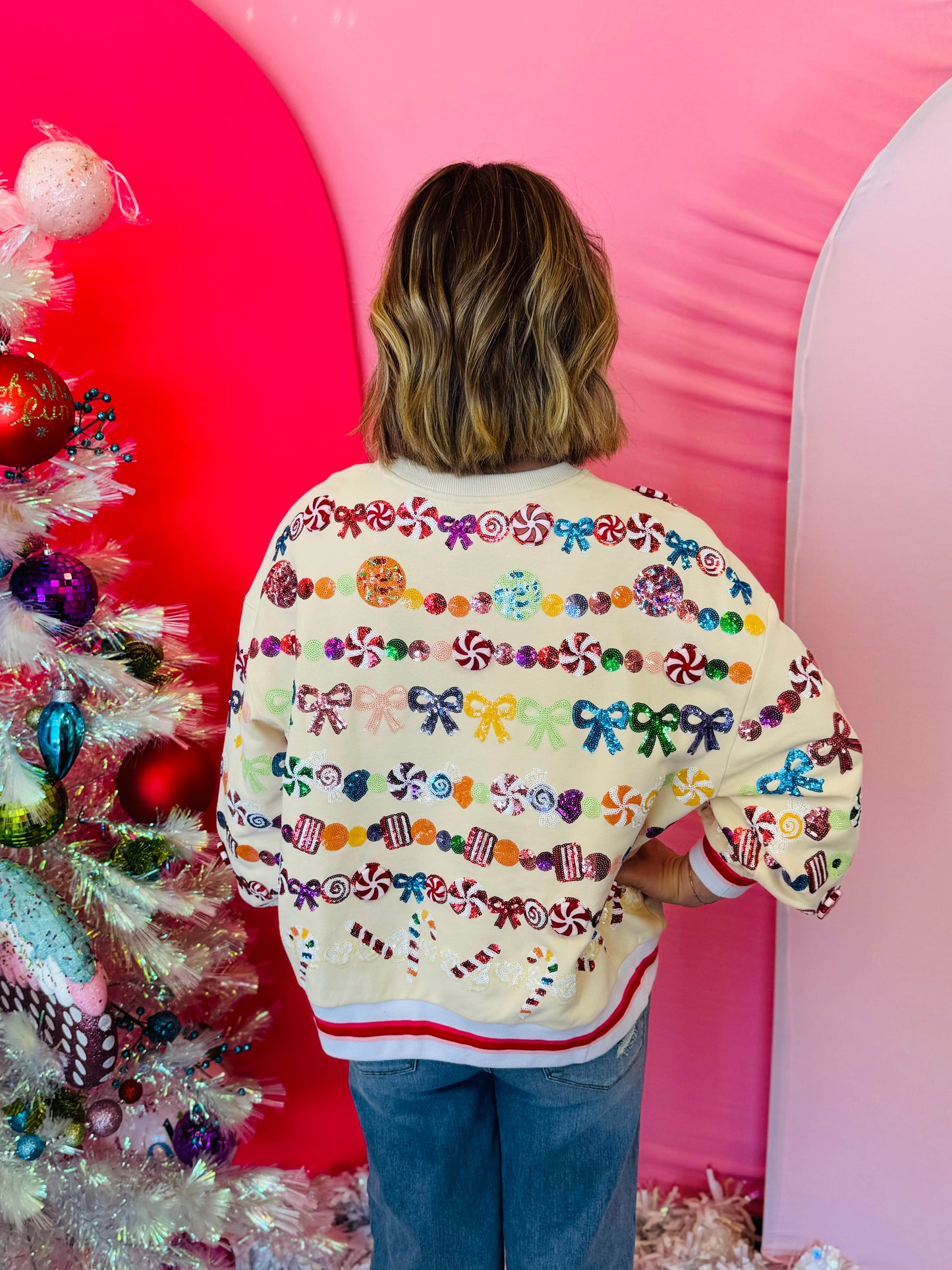 Queen of Sparkles Beige Candy Garland Sweatshirt