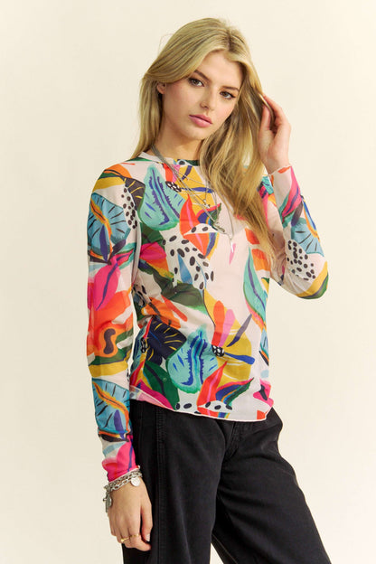 Tropical Mesh Long Sleeve Top