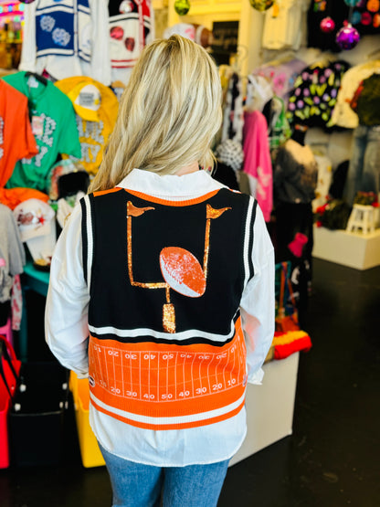 Queen Of Sparkles Black & Orange Football Vest