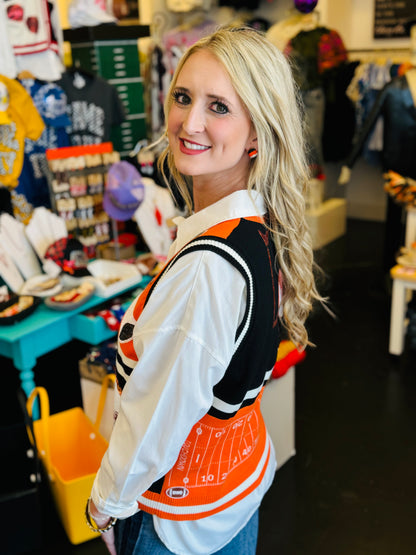 Queen Of Sparkles Black & Orange Football Vest