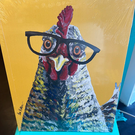 Chicken With Glasses Metal Sign