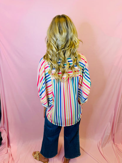 Coloful Striped Button Down Top