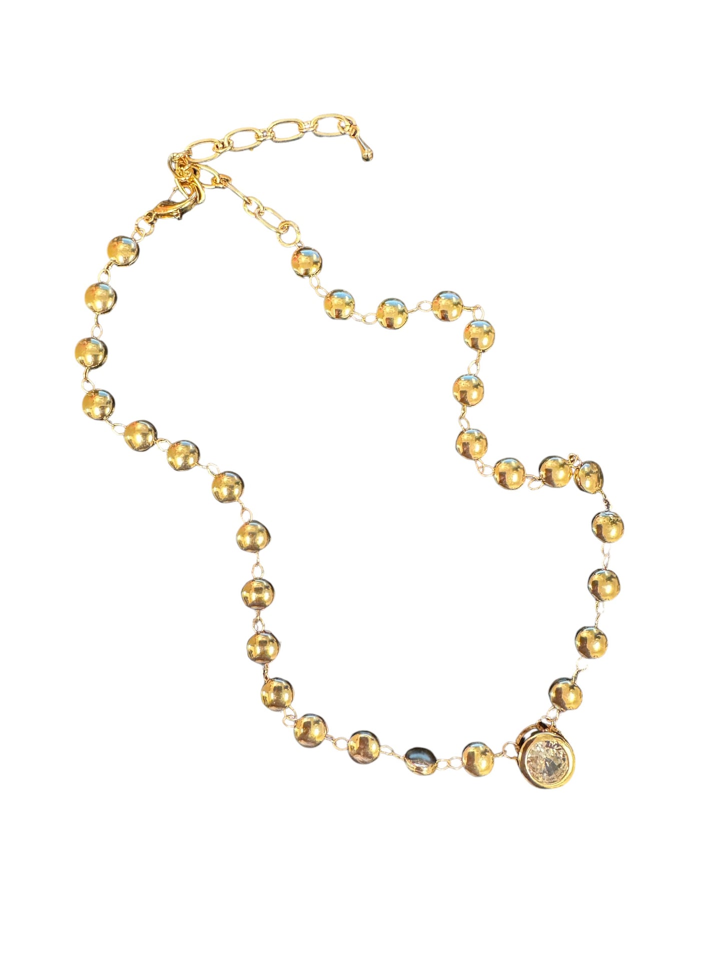 Gold Flat Bead Rhinestone Necklace