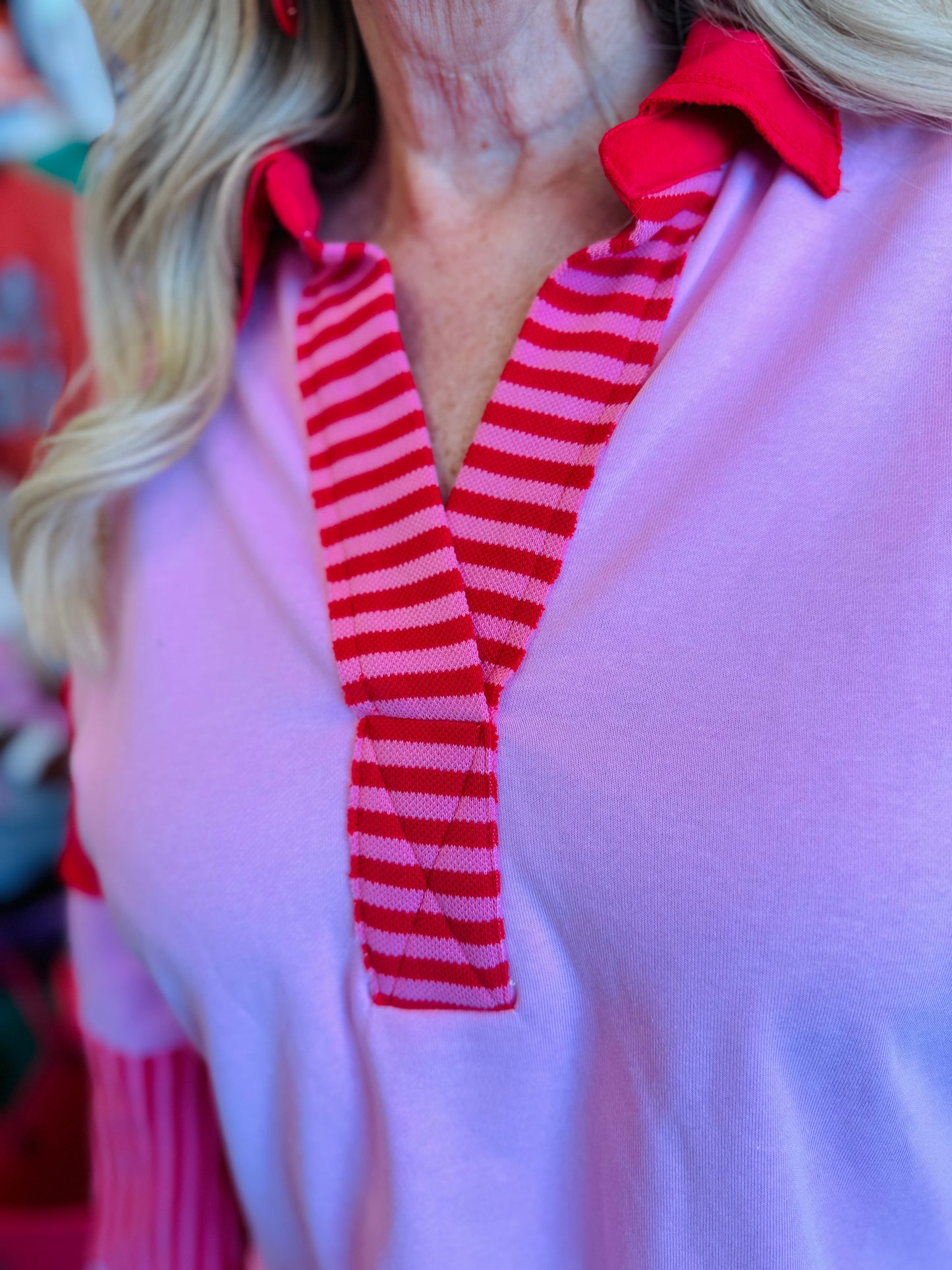 Pink Collared Long Sleeve Sweatshirt