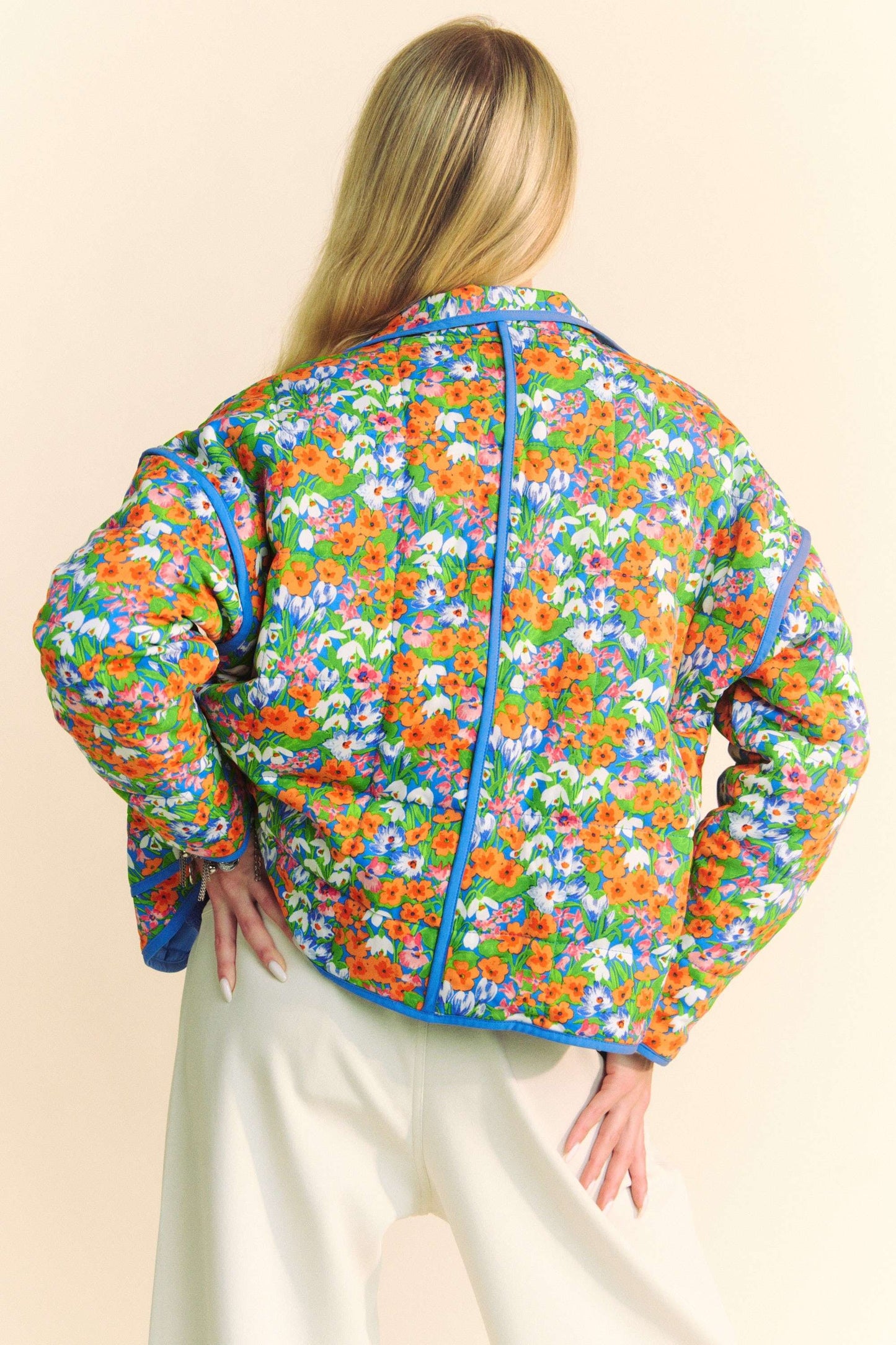 Deep Blue Quilted Floral Jacket