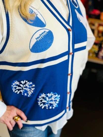 Queen Of Sparkles Blue & White Football Vest