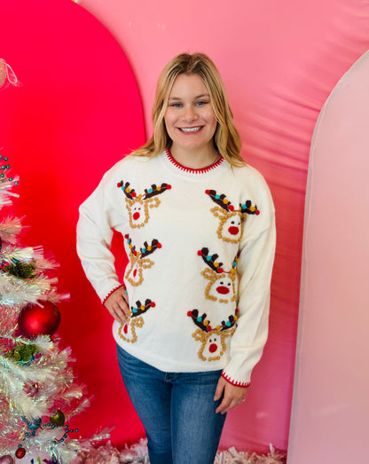 Reindeer Pompom & Stitch Sweater