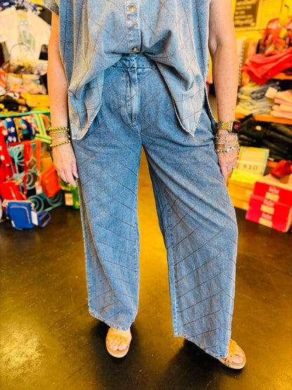 Blue Denim Top Stitch Pants