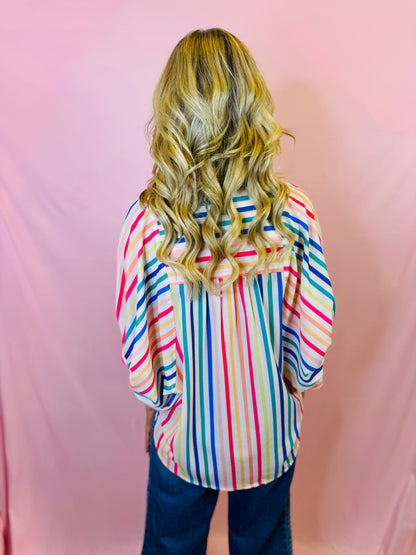 Coloful Striped Button Down Top