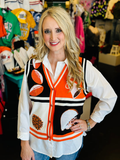 Queen Of Sparkles Black & Orange Football Vest