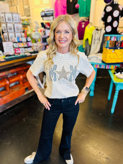 Leopard Star Mom Tee