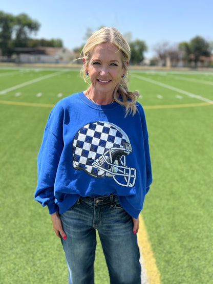 Queen Of Sparkles Royal Blue Checkered Helmet Sweatshirt