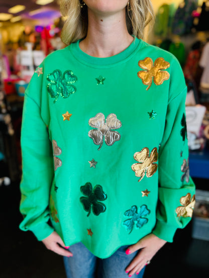 St Patrick's Day Sequin & Foil Shamrock Sweatshirt