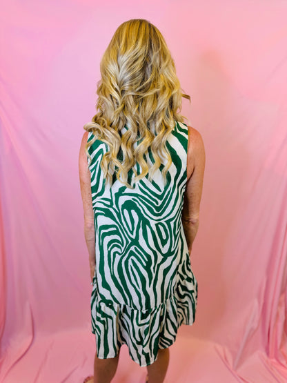 Green Zebra Button Up Dress