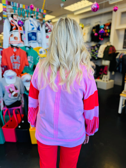 Pink Collared Long Sleeve Sweatshirt