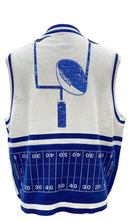 Queen Of Sparkles Blue & White Football Vest