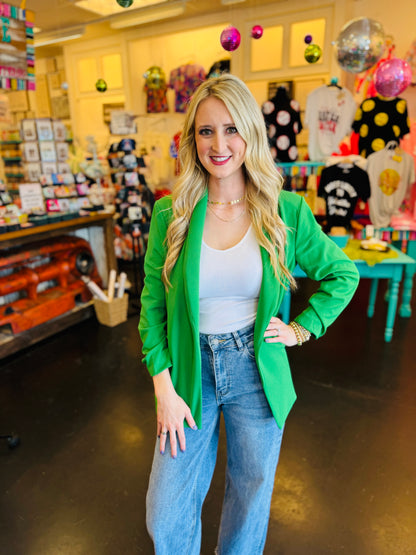 Kelly Green Scrunch Sleeve Blazer