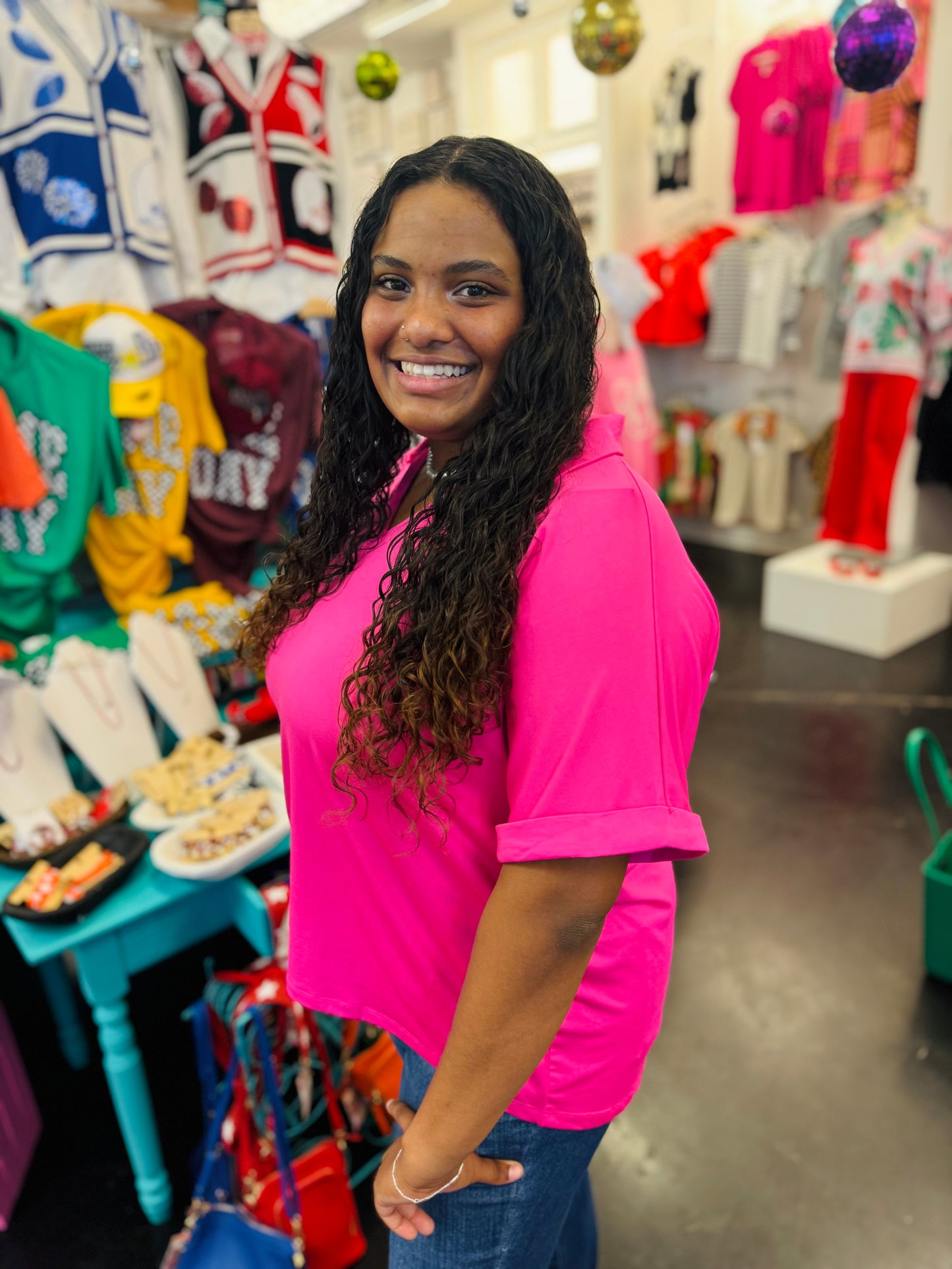 Cara Neon Pink Collared Top