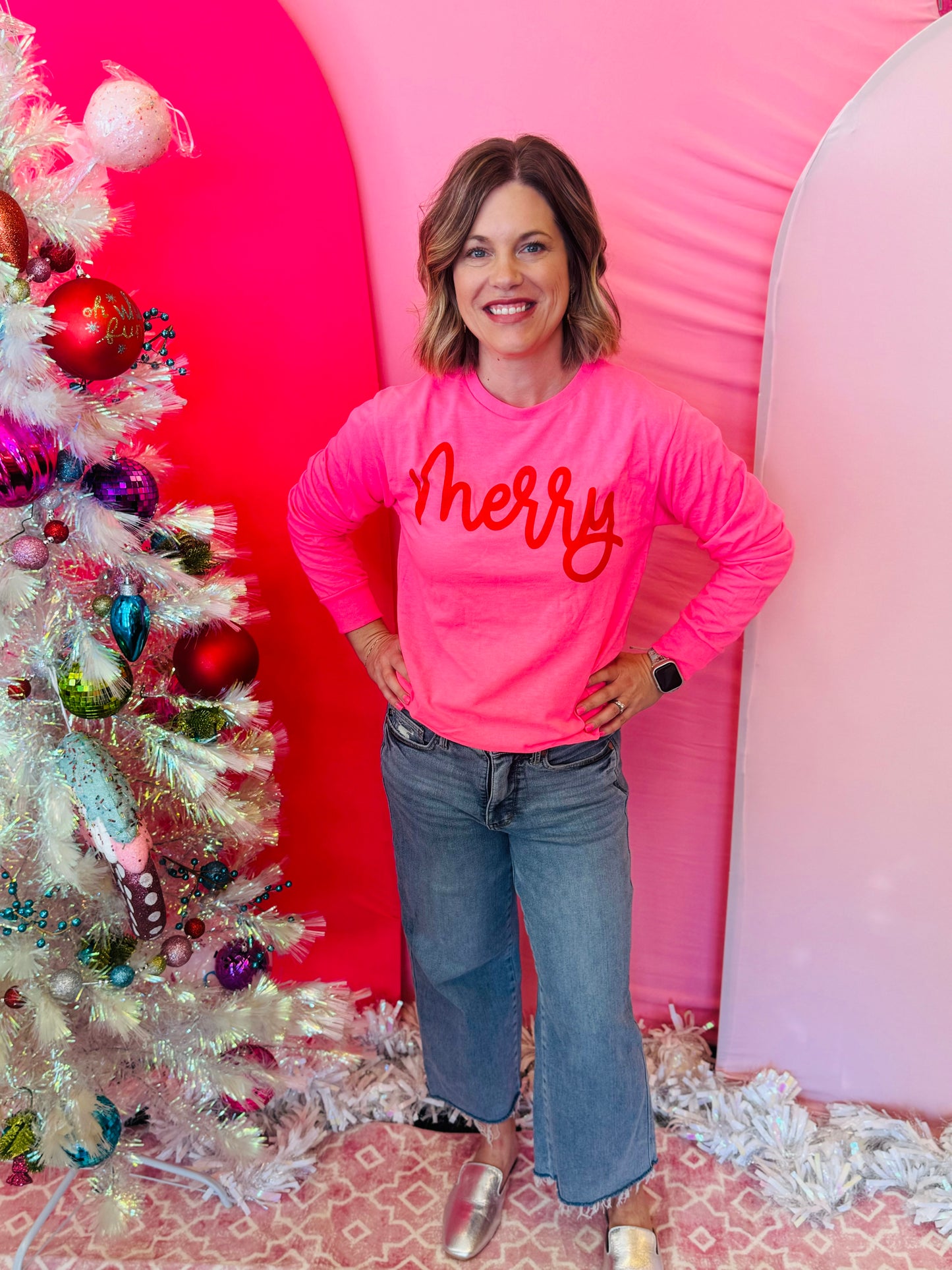 Hot Pink Merry Long Sleeve Tee