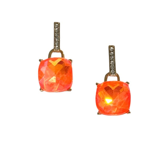 Neon Orange Rhinestone Post Earrings