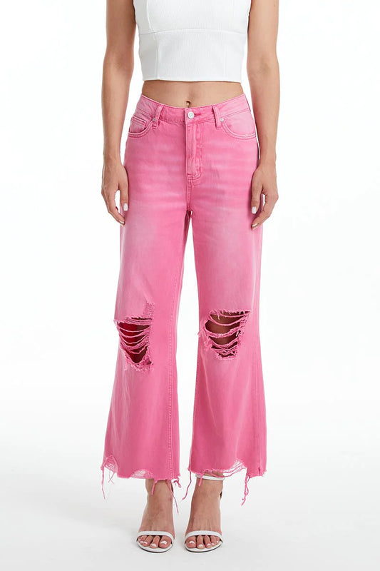 Bayeas Raspberry Pink Crop Flare Jeans