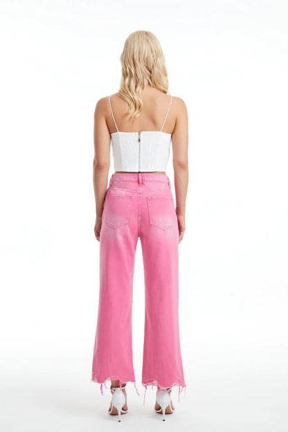 Bayeas Raspberry Pink Crop Flare Jeans