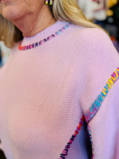 Color Block Rainbow Stitch Sweater