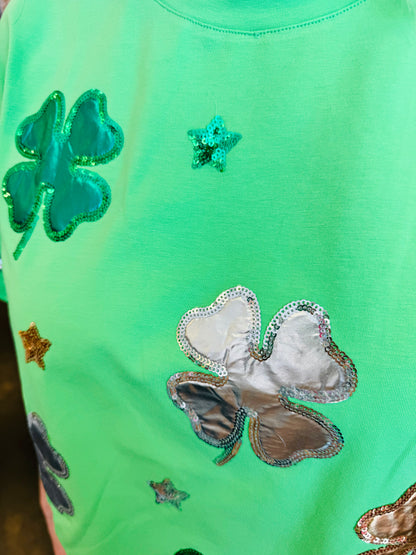 St Patrick's Day Sequin & Foil Shamrock Tee