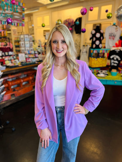 Lilac Scrunch Sleeve Blazer