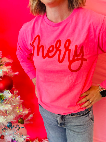 Hot Pink Merry Long Sleeve Tee