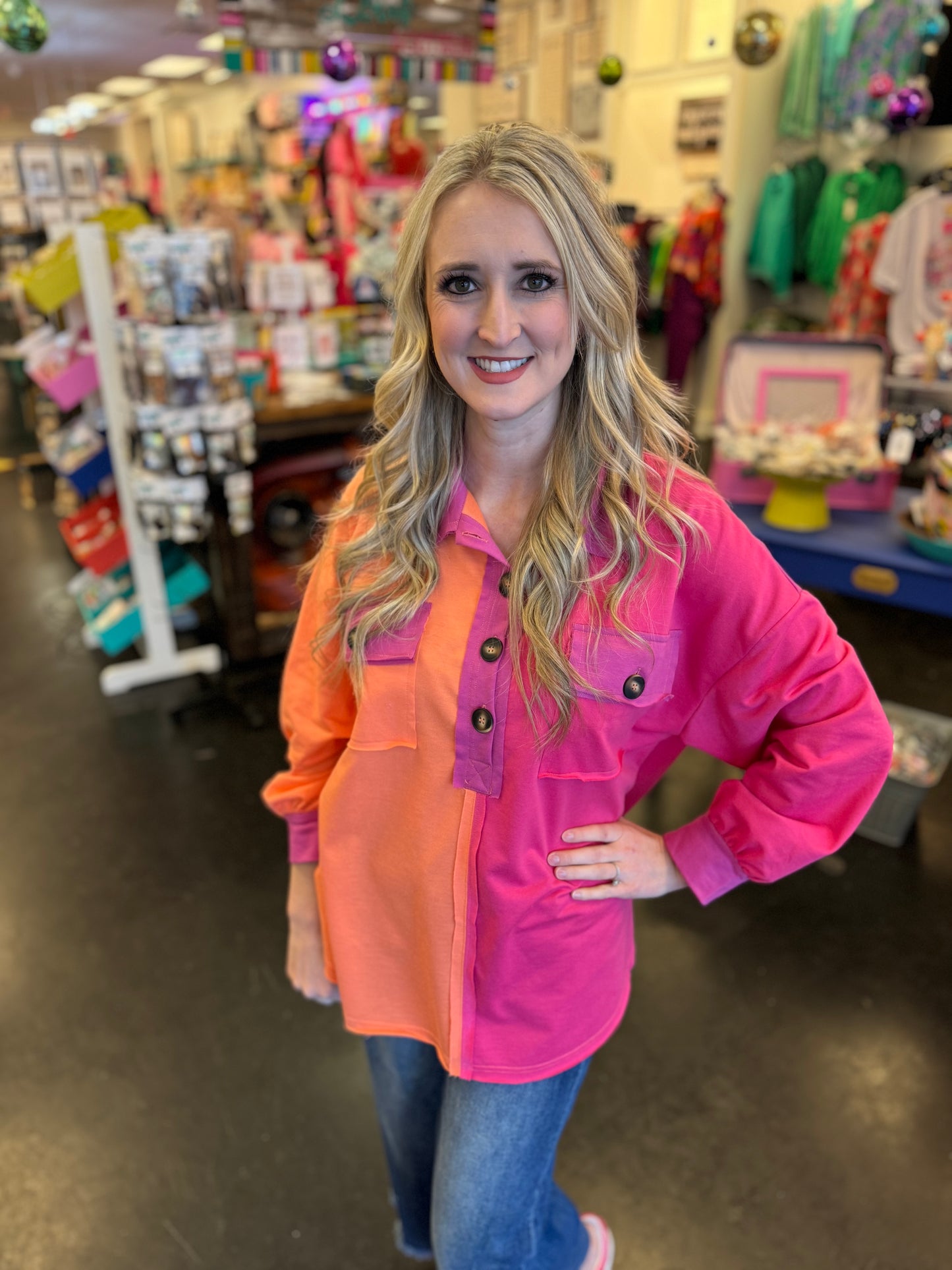 Orange & Fuchsia Pullover Top