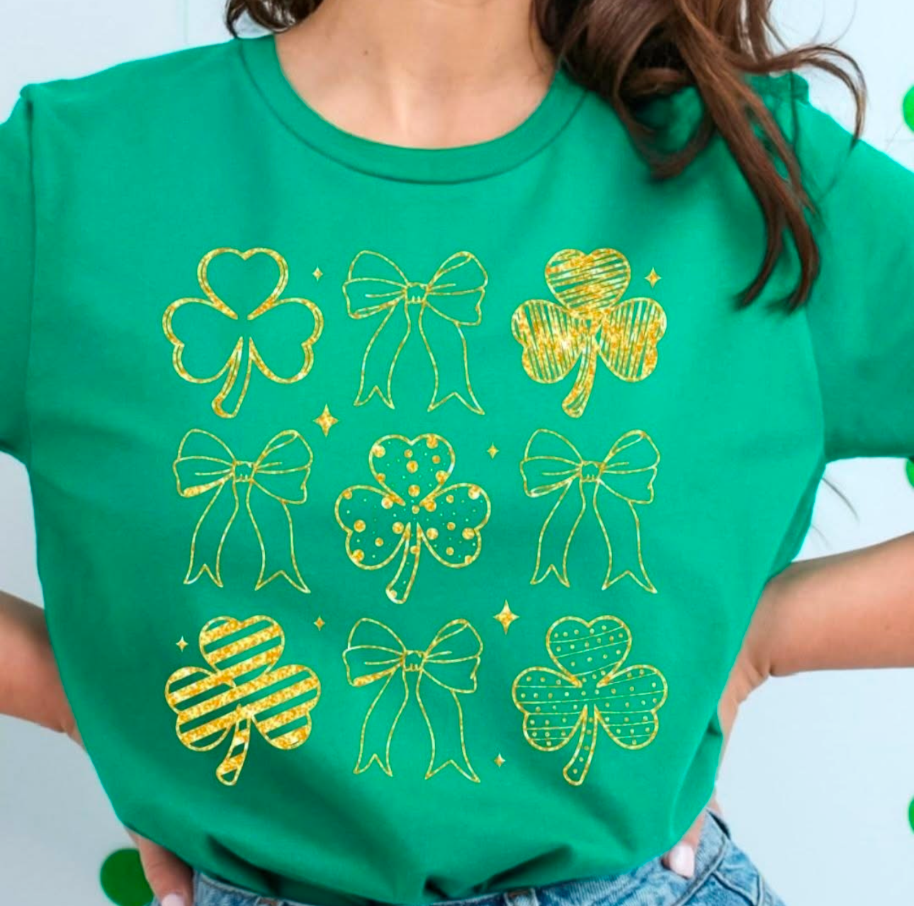 Kelly Green Bow Shamrock Tee