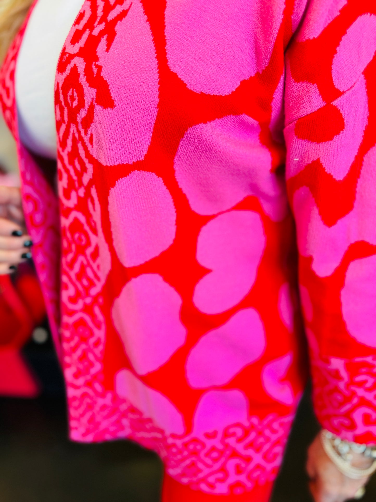 Pink & Red Abstract Print Cardigan