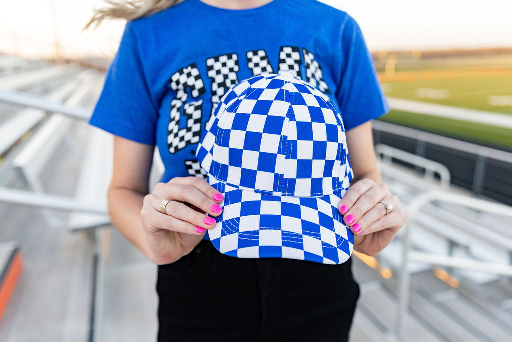 Blue Checkered Trucker Hat