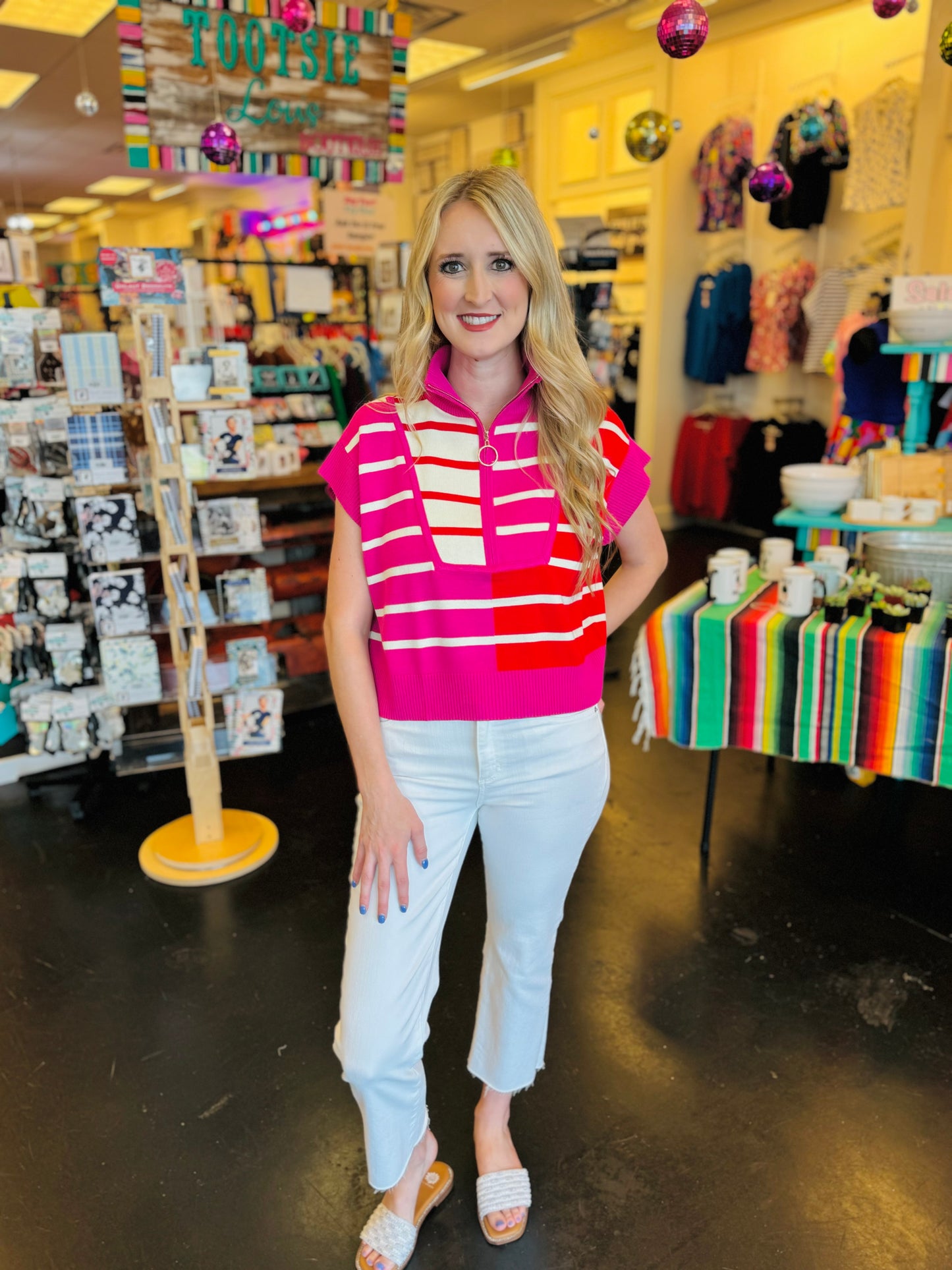 Pink Colorblock Stripe Printed Top