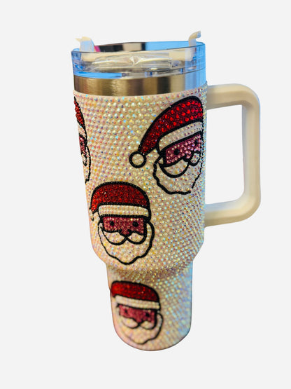 White Rhinestone Santa Tumbler