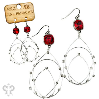 Red Rhinestone Studded Teardrop Earrings