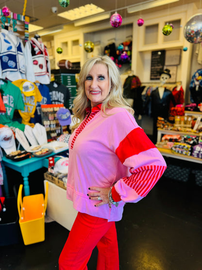 Pink Collared Long Sleeve Sweatshirt