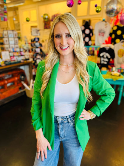 Kelly Green Scrunch Sleeve Blazer