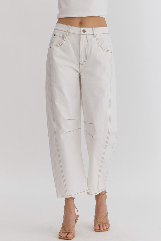 White Stitched Out Cropped Jeans