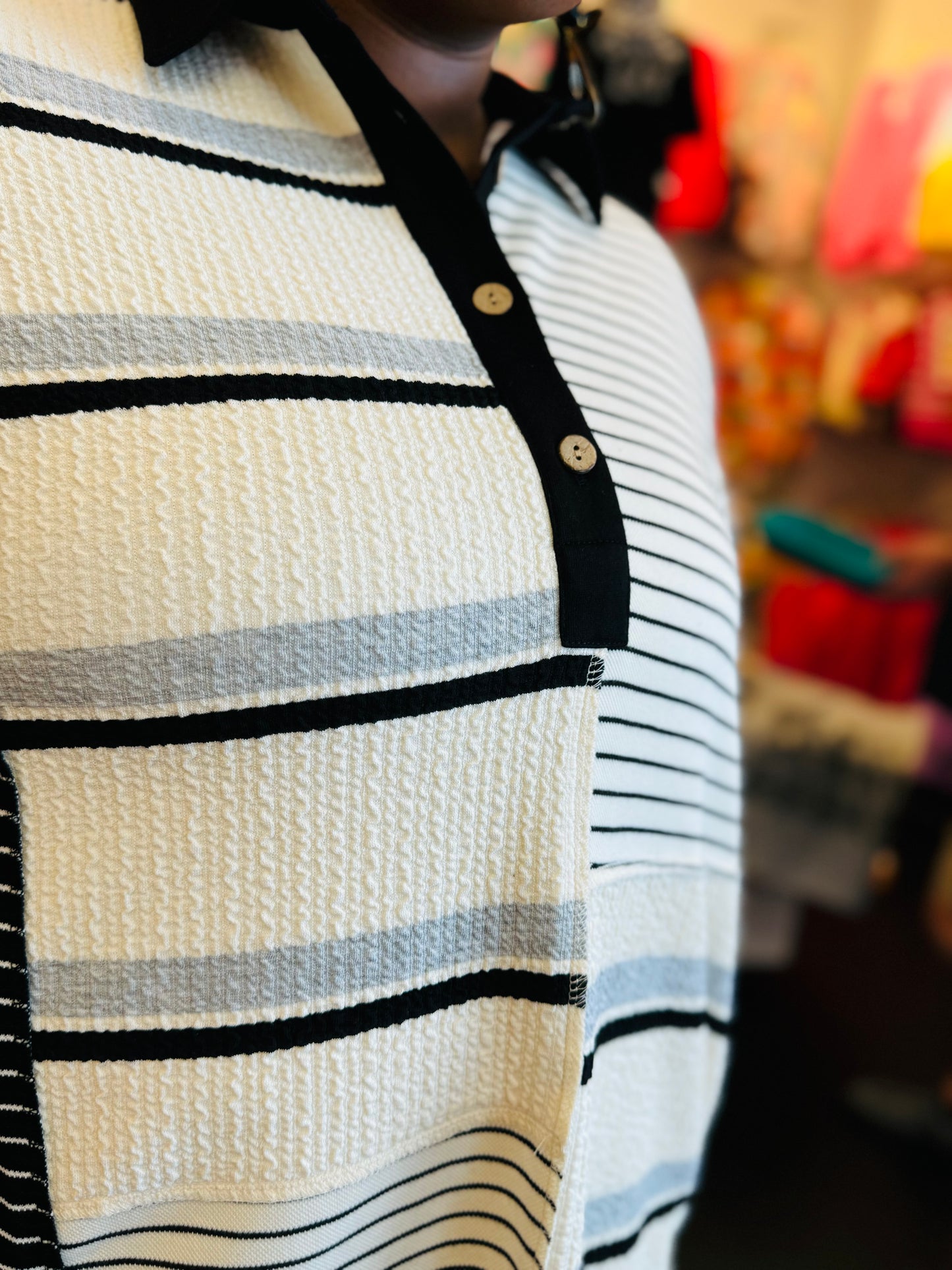 White & Black Mixed Stripe Shirt Dress