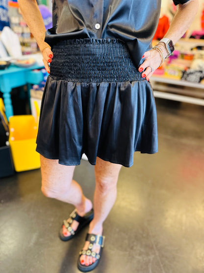 Black Smocked Wide Waist Shorts