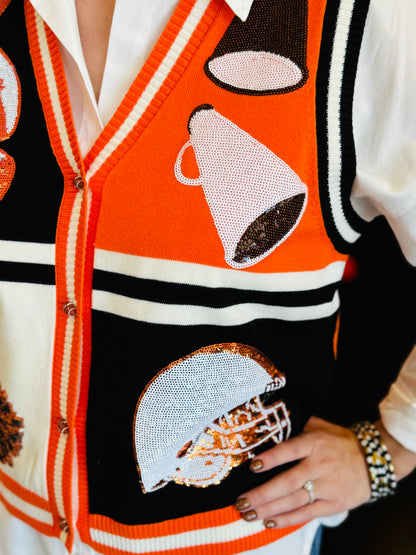 Queen Of Sparkles Black & Orange Football Vest