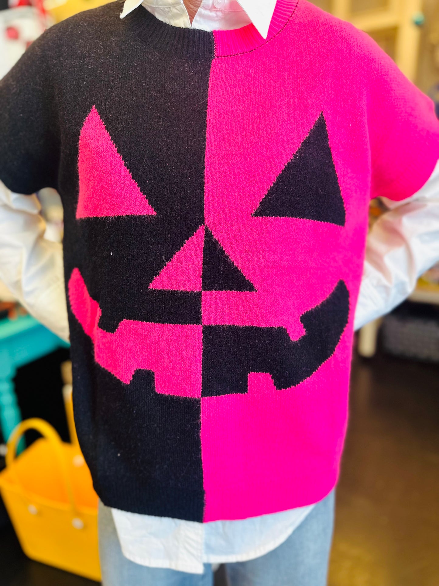 Pink Pumpkin Short Sleeve Sweater