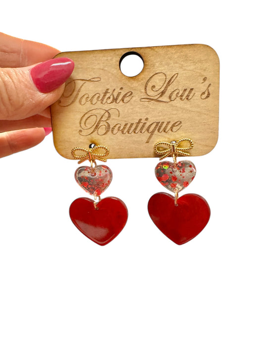 Red Heart & Bow Earrings