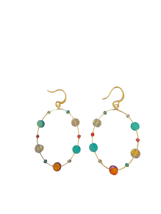 Christmas Beaded Oval Dangle Earrings