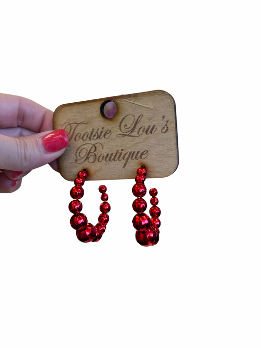 Red Beaded Hoops