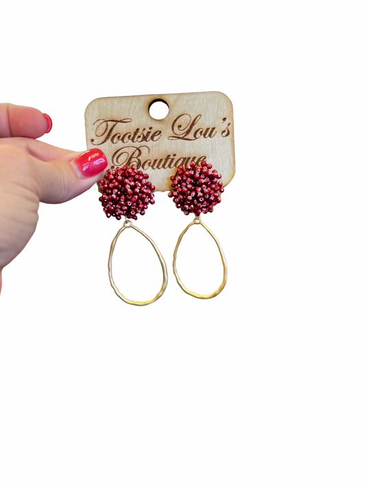 Maroon Beaded Cluster Dangles