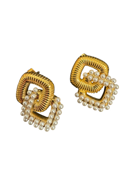 Pearl Double Square Earrings (water resistant)